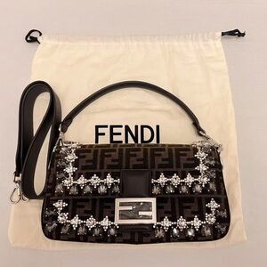 Fendi Black and Brown Embellished Shoulder Bag